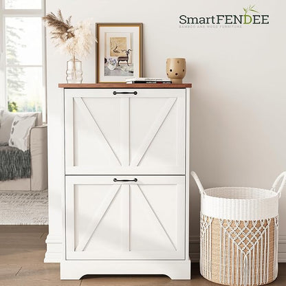 Smart FENDEE Shoe Cabinet, Shoe Storage Cabinet for Entryway with 2 Flip Drawers, Narrow Farmhouse Shoe Organizer Cabinet, Slim Shoe Rack Cabinet, White