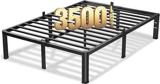 VIPSHOW 14 Inch Full Size Bed Frame, 3500Lbs Heavy Duty Metal Platform with Round Corner Legs Mattress Slide Stopper, Steel Slat Support No Box Spring Needed, Noise Free, Non-Slip, Easy Assembly
