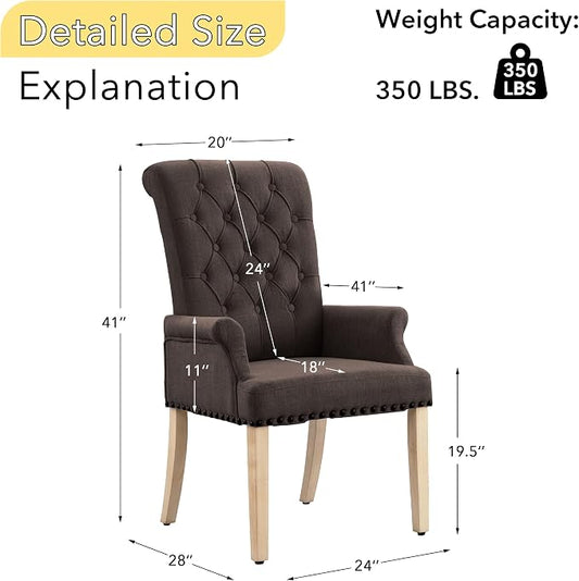 adochr Upholstered Fabric Accent Dining Chair, Elegant Tufted Club Dining Room Kitchen Room Arm Dining Chair, Brown
