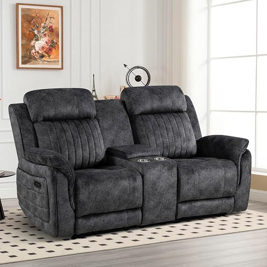 Power Reclining Loveseat with Zero Gravity, Adjustable Headrest, Electric Reclining Loveseat with Console, USB/Type-C Ports, Power Loveseat Recliner Sofa for Living Room (Grey, Loveseat)