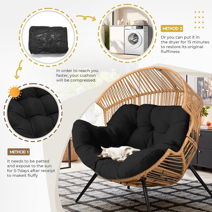 DANGHOOGY Egg Chair Cushion, Waterproof Outdoor Egg Replacement Cushions, Patio Chair Cushions for Outdoor Funiture, Thickened Hanging Chair Cushion, 35x47x7 Inches (Black)