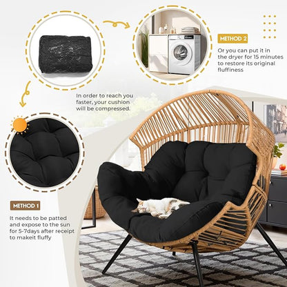 DANGHOOGY Egg Chair Cushion, Waterproof Outdoor Egg Replacement Cushions, Patio Chair Cushions for Outdoor Funiture, Thickened Hanging Chair Cushion, 35x47x7 Inches (Black)