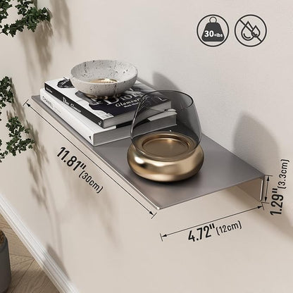 Danpoo 12 inch Gray Metal Floating Shelves for Wall Organizer & Storage, Display Shelves for Bathroom, Living Room, Kitchen, Bedroom(2-Pack)