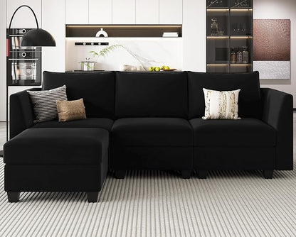 Belffin Convertible Sectional Sofa with Chaise Velvet L Shaped Sofa Couch Modular Sectional Sofa with Storage Black