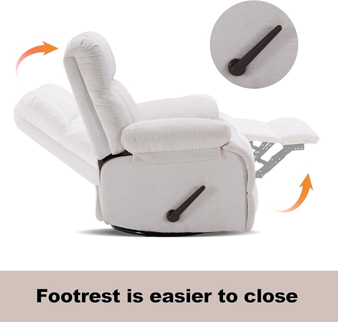 Eiayeebil 360° Swivel Glider Recliner, Oversized Recliner Rocker Chair, Extra Wide Manual Recliner, Overstuffed Soft Rocking Sofa Chair for Living Room& Bedroom (Beige)
