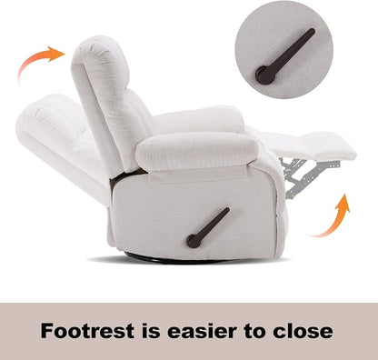 Eiayeebil 360° Swivel Glider Recliner, Oversized Recliner Rocker Chair, Extra Wide Manual Recliner, Overstuffed Soft Rocking Sofa Chair for Living Room& Bedroom (Beige)