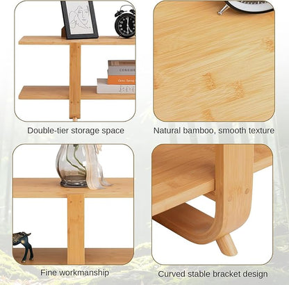 HollyHOME Bamboo TV Stand with Storage for TVs up to 65'', Modern Entertainment Center with 2 Open Shelf, Accent TV Media Console Table for Living Room, Bedroom, 55"(L), Burlywood