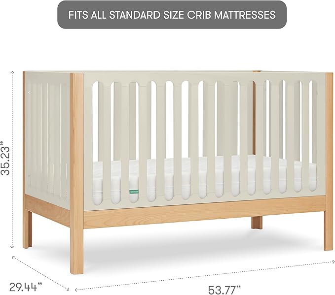 Newton Baby Galileo Standard Crib, Solid Beech Wood in Natural/Dove 2-Tone Color, 3-in-1 Convertible Crib with Toddler Bed Conversion Kit, Ultra-Safe Non-Toxic Finish