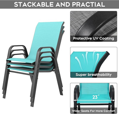Outdoor Dining Set for 4,5pcs Patio Table and Chairs Set with Adjustable Umbrella Hole,37.8”x37.8” Square Metal Outdoor Table and Stackable Patio Chair for Yard, Garden, Porch
