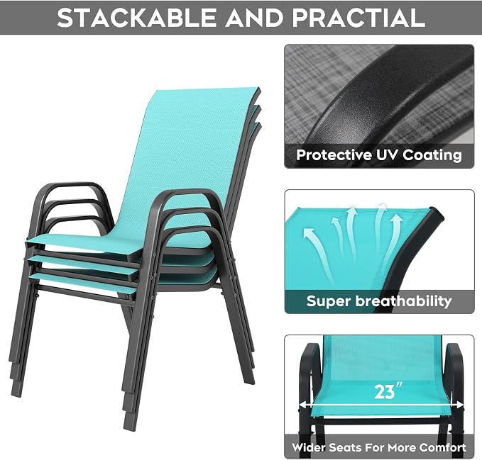 Outdoor Dining Set for 6, 7pcs Patio Table and Chairs Set with Adjustable Umbrella Hole,Heavy Duty 63”x37.8” Metal Dining Table and Stackable Patio Chair for Yard, Garden, Porch