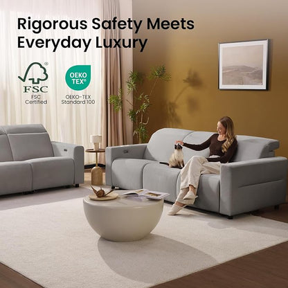 ModernMate Power Recliner Sofa Set with 3-Seater & Loveseat, Oversize Zero Gravity Modular Sectional Couch with Manual Adjustable Headrest, Zero Wall Hugger, USB & Type-C Ports, 27.6" Wide Seat, Grey