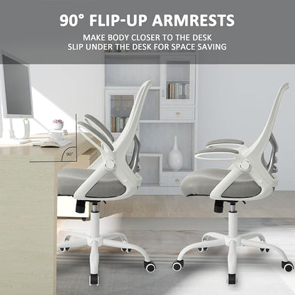 HYLONE Office Chair Ergonomic Chair with Flip up Armrests, Thickened Seat Computer Chair with Breathable Mesh Back Home Office Computer Chairs for Long Hours Mesh Office Chair(Grey)