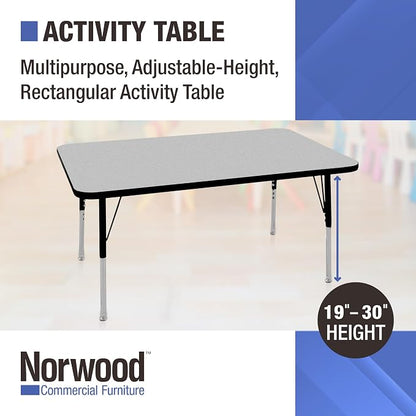 Norwood Commercial Furniture 36-Inch Adjustable Height Classroom Activity Table for Kids & Adults, Rectangular Activity Table for School and Home, Black
