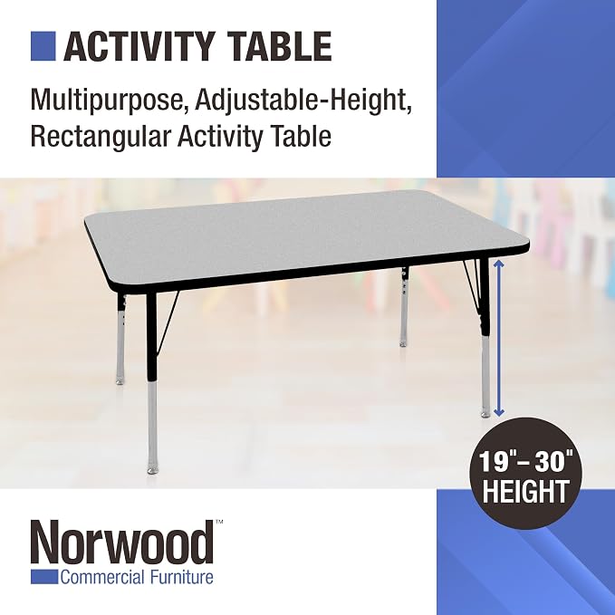 Norwood Commercial Furniture 36-Inch Adjustable Height Classroom Activity Table for Kids & Adults, Rectangular Activity Table for School and Home, Blue