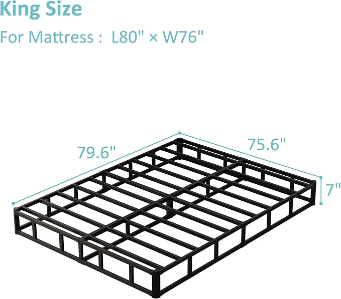 Upcanso 7 Inch King Box Spring Bed Base, Low Profile Metal Box Spring King with Fabric Cover, 3000 Lbs Max Weight Capacity Mattress Foundation, Noise-Free, Easy Assembly
