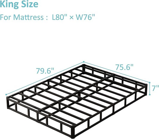 Upcanso 7 Inch King Box Spring Bed Base, Low Profile Metal Box Spring King with Fabric Cover, 3000 Lbs Max Weight Capacity Mattress Foundation, Noise-Free, Easy Assembly