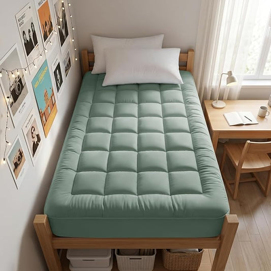 EASELAND Twin XL Mattress Pad Cotton Pillow Top Mattress Topper for Dorm | College Dorm Mattress Cover Cooling 8-21" Deep Pocket 39x80 Inches Pale Aqua,Boxing Quilted & Machine Washable