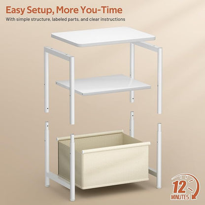 MISSLO Toddler Nightstand with Storage Basket Kids Night Stand with Large Tabletop Nursery Side Table for Living Room Easy Assembly Small End Tables for Small Spaces Toddler Bedroom Decor, White