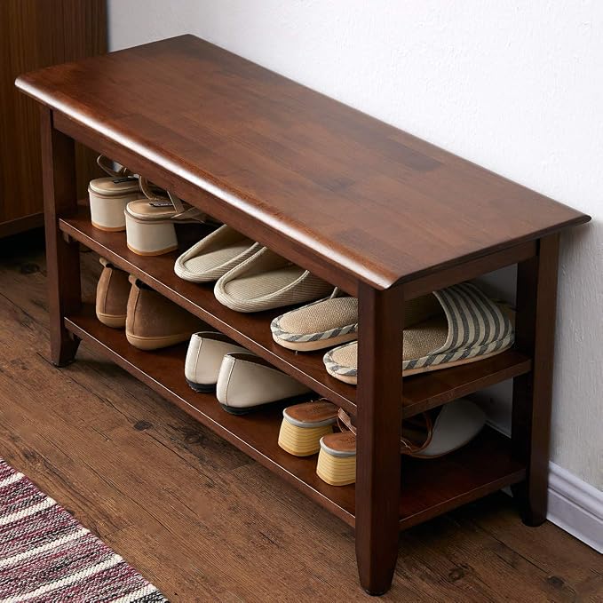 XKZG Shoe Rack Bench Wooden Shoe Storage Bench Rustic Solid Wood Entryway Bench (Brown,31.5")