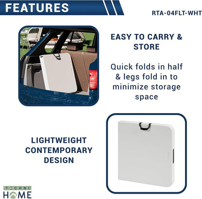 Height Adjustable 4 FT Granite White Folding Table – Premium 4 Foot Folding Table Ideal for Camping, Picnic, Party or as Kids Table | Adjustable height, indoor/outdoor use, camping, picnic, parties, kids table, folding legs, durable resin top, carry ha...