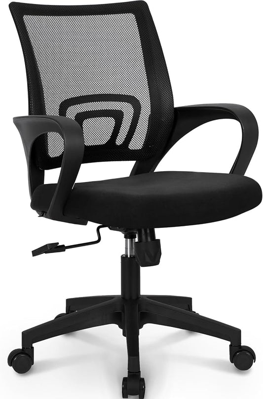 NEO CHAIR Office Desk Computer Chair Ergonomic Mesh Gaming Cushion Seat with Comfy Lumbar Mid Back Support Adjustable Height Swivel Rolling Wheels for Home Task (Mesh Black)