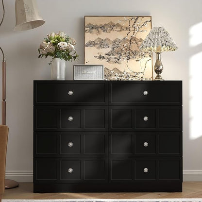 8 Drawer Dresser for Bedroom: 47" Black Chest of Drawers with Deep Drawers, Tall Modern Dresser with Storage, Fluted Wood Dressers for Bedroom, Living Room