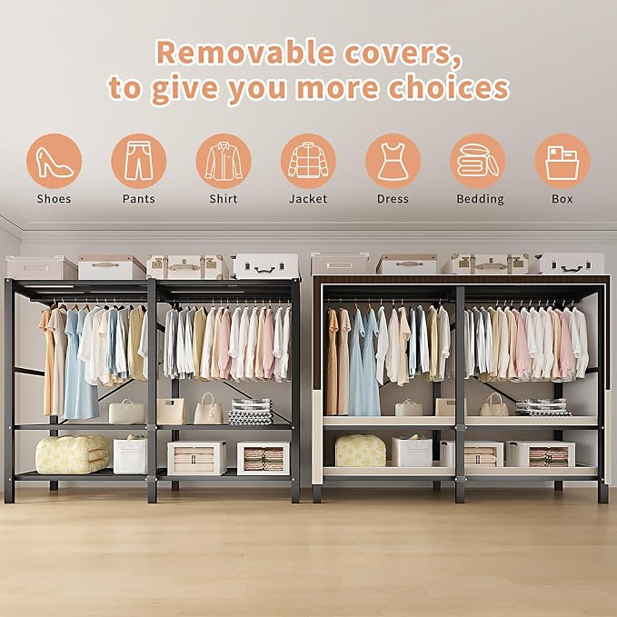Heavy Duty Clothes Rack with Cover, Portable Wardrobe Closet with Magnetic Door & Black Steel Frame, Foldable Freestanding Garment Storage (Red-Magnetic Door, 49.2''L x 20.5''W x 67''H)