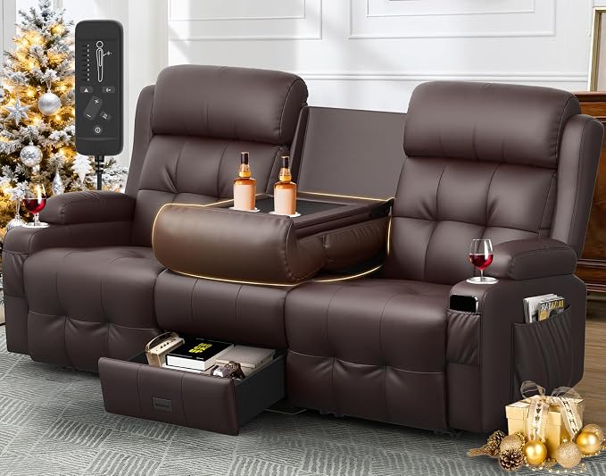 Loveseat Recliner, 3 Seater Massage Reclining Sofa Sets Heavy Weight Capacity, RV Loveseat Couch Clearance with Drop Down Table, Storage, Cup Holders, Wall Hugger Reclining Couch for Living Room