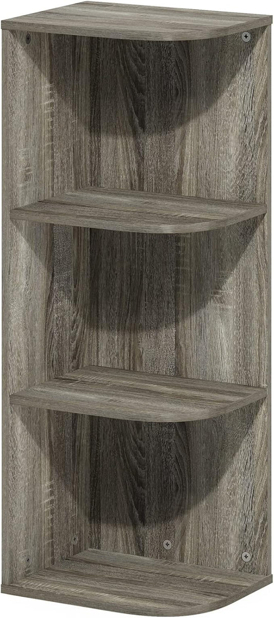 Furinno PASIR Book Shelf, 3-Tier Corner Bookshelf with Open Shelf, Standing Bookcase, 9.3 x 12 x 31.5 for Organization and Storage, for Living Room, Bedroom, Home Office, French Oak