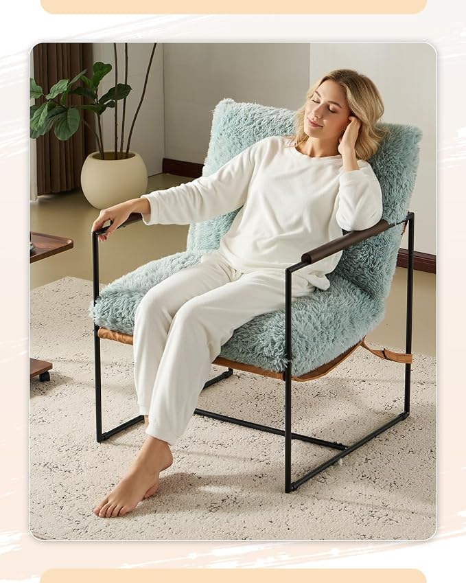 Karl home Modern Metal Frame Accent Chair, Teal | Plush Fleece Upholstered, Wood Padded Armrest, 28" Seat Width, Comfy Lounge Armchair for Living Room, Bedroom, Apartment