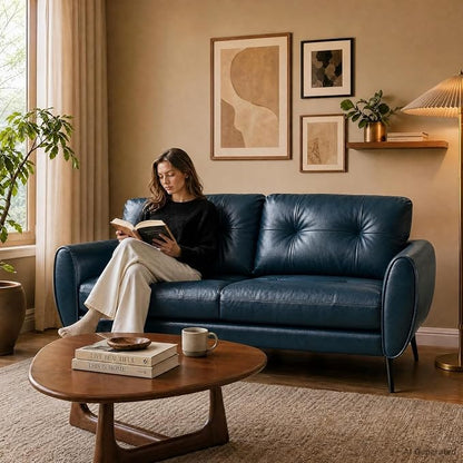 TYBOATLE Sofa Couch 61" Small Loveseat Couches for Living Room Leather Couch Mid Century Modern Tufted Mini Sofa Comfy Office 2 Seat Settee Love Seat Small Couches for Bedroom (3, Blue)