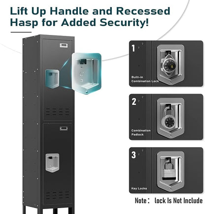 BUTISOW Metal Lockers - 66" Height Steel Lockers for Employees with 2 Door Storage Locker with Card Slot for Employees Gym School Home Office Garage - Assembly Required