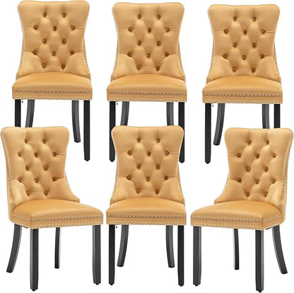 Mid Century Modern Dining Chair Set of 6 Velvet Upholstered Dining Accent Chair Farmhouse Dining Chairs with High Back and Nailhead Trim for Kitchen, Living Room, Bedroom (Gold)