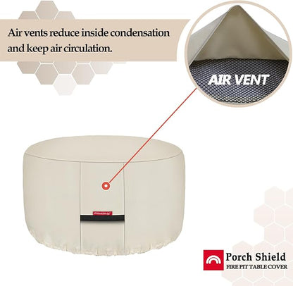 Porch Shield Fire Pit Cover - Waterproof 600D Heavy Duty Fade Resistant Round Patio Fire Bowl Cover Beige - 48 inch