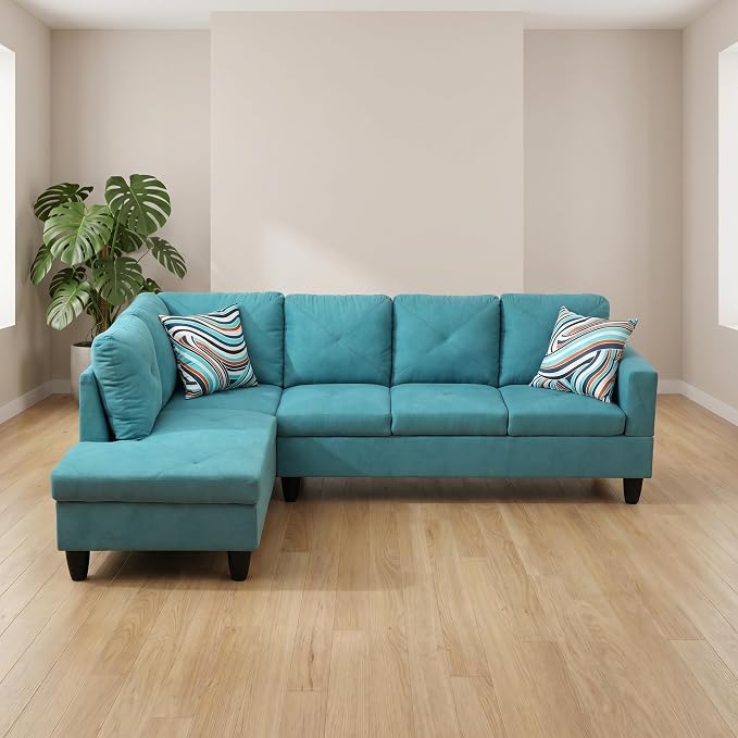 L-Shaped Sectional Sofa, Modern 4-Seat Couch with Left Facing Chaise, Sectional Couch for Living Room, Apartment, Office, Blue