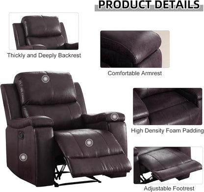 CANMOV Manual Recliner Chair, Classic Faux Leather Recliner Chair with Overstuffed Arms and Back, Manual Single Sofa with Concealed Cup Holders, Dark Brown