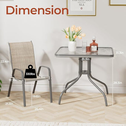TLSUNNY Patio Dining Set 5 Pieces, All Weather Outdoor Furniture W/30"X 30" Table and 4 Stackable Textilene Chairs, Metal Table and Chairs for Lawn, Garden, Poolside, Backyard (Umbrella not Included)