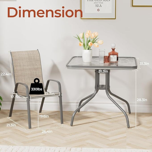 TLSUNNY Patio Dining Set 5 Pieces, All Weather Outdoor Furniture W/30"X 30" Table and 4 Stackable Textilene Chairs, Metal Table and Chairs for Lawn, Garden, Poolside, Backyard (Umbrella not Included)