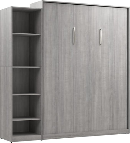 Bestar Claremont Queen Murphy Bed with Closet Organizer (85W) in Platinum Gray, Space-Saving Sleeping Arrangement for Multipurpose Room