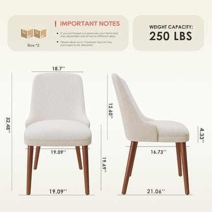 MALOL Upholstered Dining Chairs Set of 4, High-Back Dining Room Chair with Wood Legs, Padded Kitchen Chairs for Dining Room/Restaurant/Cafe, Beige