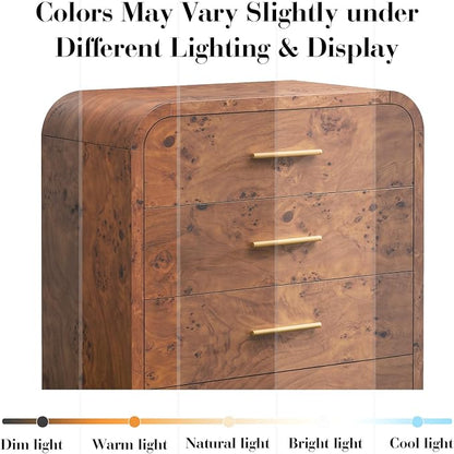 Curved 5 Drawer Dresser for Bedroom, 31'' Wide Chest of Drawers, Modern Storage Cabinet for Hallway & Living Room TV Stand, FSC Certified 1.18" Thick Board, 100 lbs Top Weight, Dark Burl