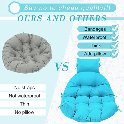 Tudomro Waterproof Egg Chair Cushion with Pillow Filling 2.58 kg Replacement Rocking Wicker Chair Cushion 48" x 32" High Back Hanging Swing Hammock Pad Thicken for Outdoor Patio Garden(Lake Blue)