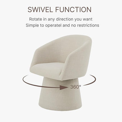 KISLOT Swivel Dining Chairs Set of 1, Upholstered Mid Century Modern Deskchair with Barrel Back, Linen Fabric Kitchen Chairs for Dining Room, Bedroom, Dressing Room, Linen