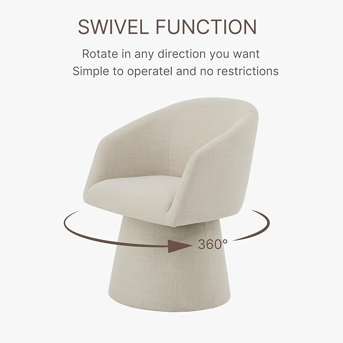 KISLOT Swivel Dining Chairs Set of 2, Upholstered Mid Century Modern Deskchair with Barrel Back, Linen Fabric Kitchen Chairs for Dining Room, Bedroom, Dressing Room, Linen