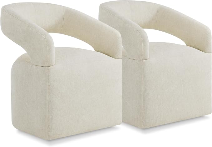 KISLOT Upholstered Dining Chairs with Casters Easy Assembly Require Modern Barrel Armchair with Rollers for Diningroom Bedroom Livingroom Reading Room,Set of 2,Cream Beige