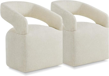 KISLOT Upholstered Dining Chairs with Casters Easy Assembly Require Modern Barrel Armchair with Rollers for Diningroom Bedroom Livingroom Reading Room,Set of 2,Cream Beige