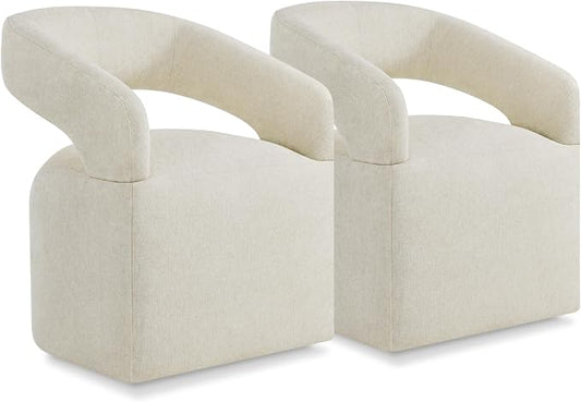 KISLOT Upholstered Dining Chairs with Casters Easy Assembly Require Modern Barrel Armchair with Rollers for Diningroom Bedroom Livingroom Reading Room,Set of 2,Cream Beige