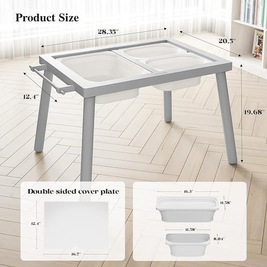 Easyego Sensory Table for Toddlers Kids Play Wooden Sand Water Table with Double-Sided Board & Foldable Storage Bins for Indoor and Outdoor Use, Birthday Gifts for Boys and Girls - Light Grey