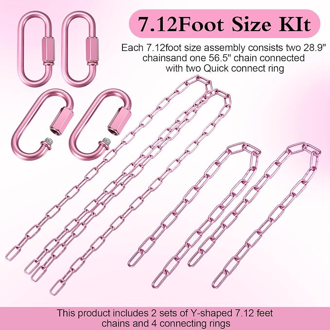 Heavy Duty Porch Swing Hanging Chain Kit (2 Pack) 1500 Lbs Capacity, Up to 7.1ft Length- Rustproof Zinc-Plated, 4 Quick Links & 2 Y-Chain Assemblies, Indoor/Outdoor Hanging Hardware(Pink)