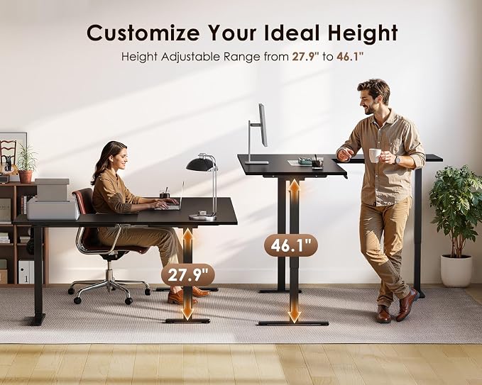 OffiGo 71 Inch Reversible L Shaped Electric Standing Desk, Height Adjustable Corner Stand up Desk, Ergonomic Large Lift Computer Table for Home, Office, Workstation, Black